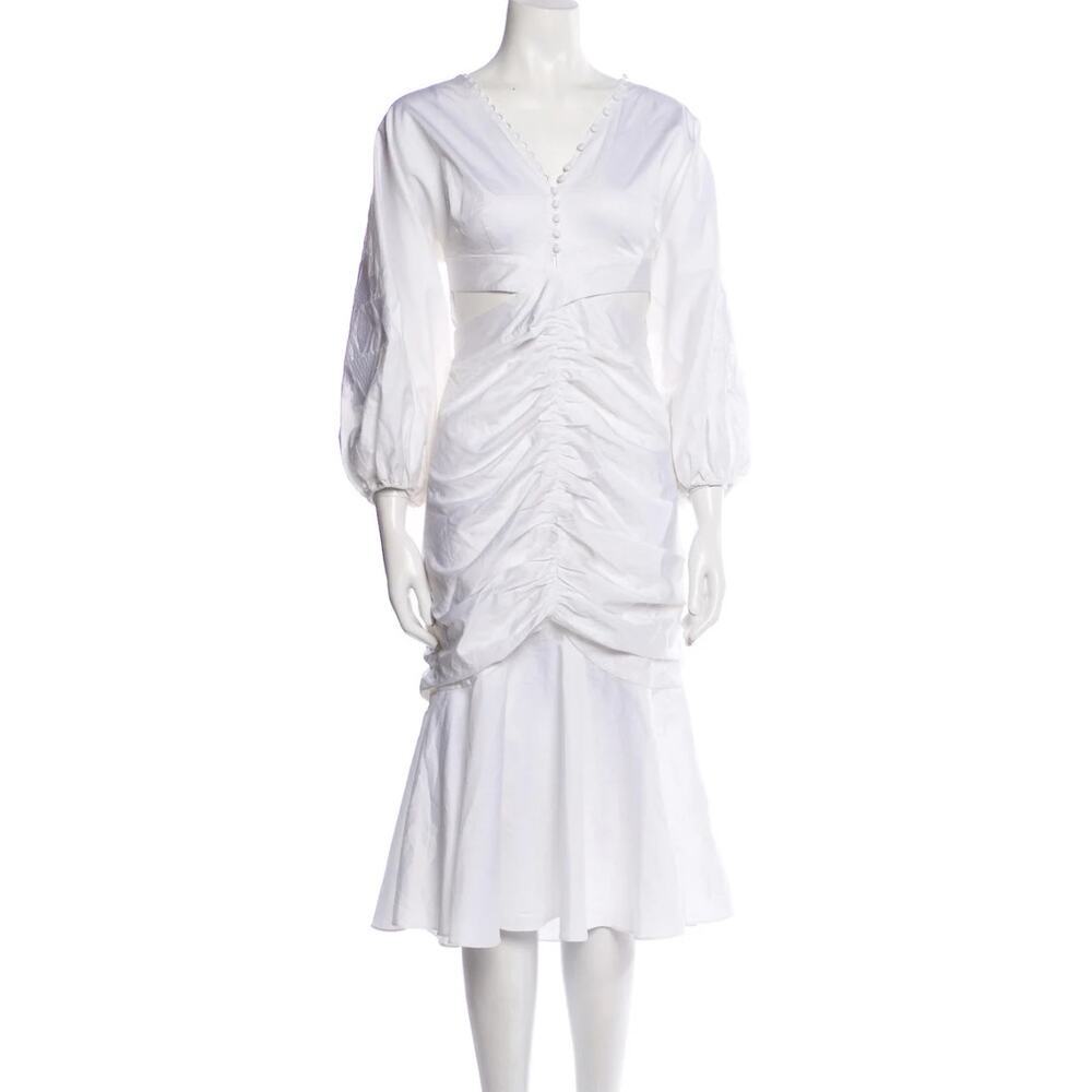 AMUR White Midi Cut Out Organic Cotton Dress Small Resort Designer Chic NWT - Picture 6 of 8